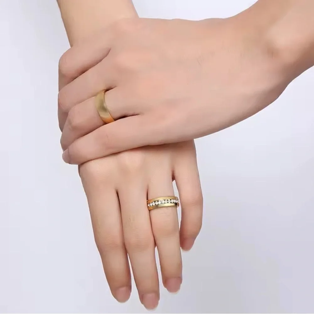 18K Gold Wedding Bridal Band Engagement Ring With Pave Diamond Inlay Unisex
